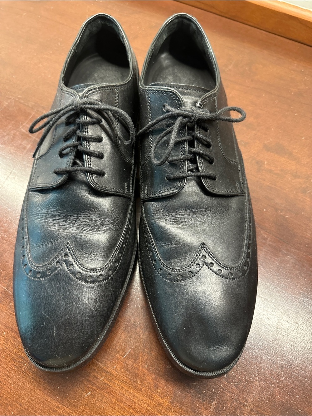 Cole Haan Black Leather Wingtip Derby Shoes, Size 10.5 M